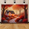 2D Plane 1 Piece of Orange Autumn White House Suitable As a Banner Background Fabric for Outdoor Celebrations