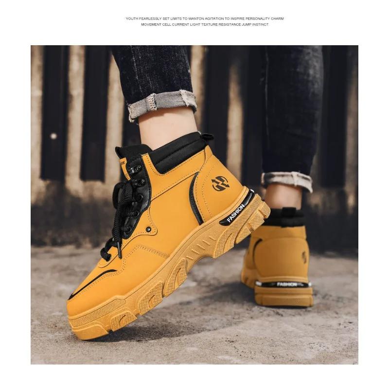 Fashion Fashionable Men's Boots 2024 Winter British Style Retro Workwear Outdoor Waterproof Hiking Boots