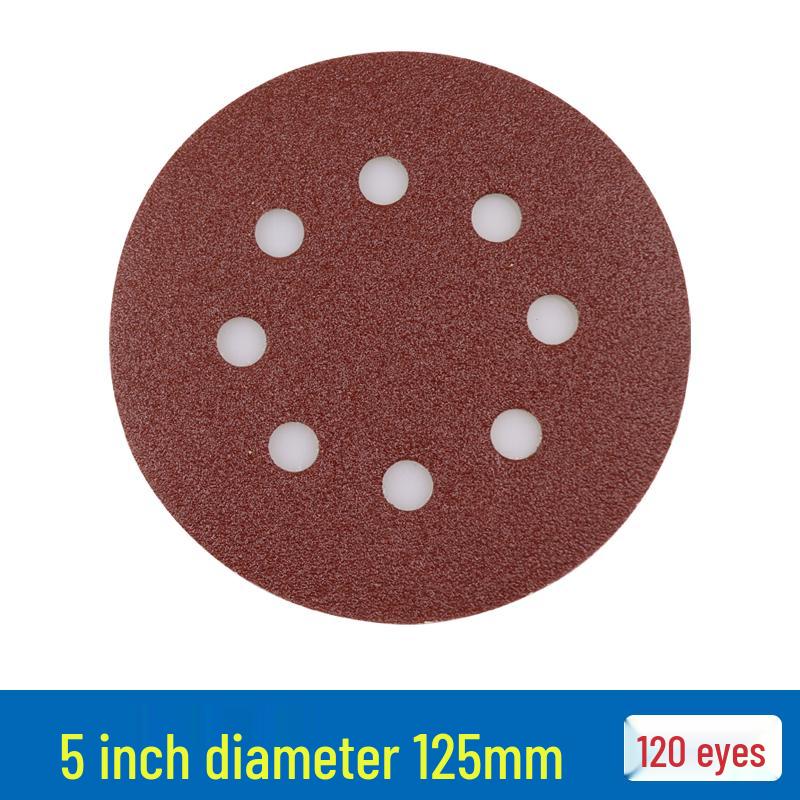 Red Sand Flocking 5-Inch Self-Adhesive Sandpaper Disc, 6 or 8 Holes, for Dry Grinding and Polishing