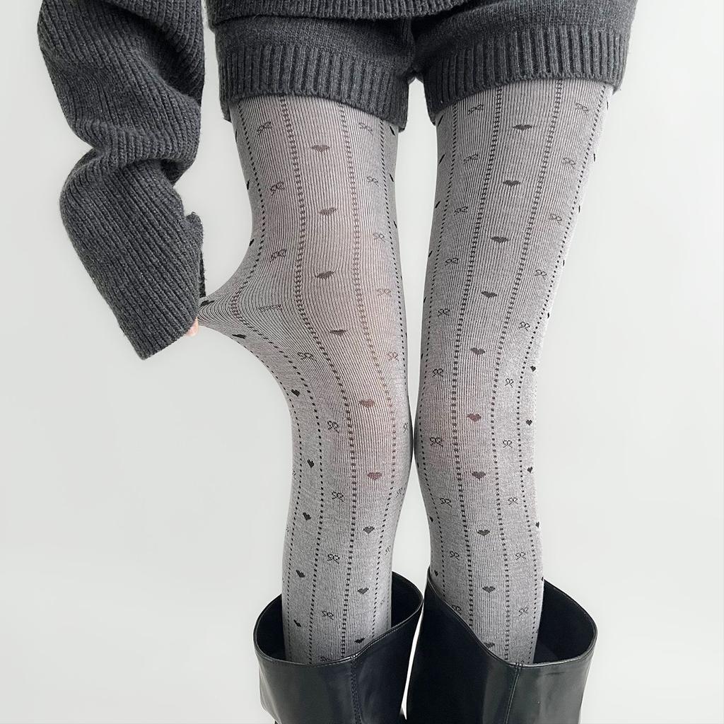 Dark Gray Pantyhose Women'S Spring And Autumn Retro Love Hollow Outer Stockings Japanese Jk Sweet White Leggings
