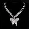 Collier Pendentif Papillon Style Hip Hop Chaîne Cubaine en Alliage Bijoux de Mode Unisexe Tenue de Soirée