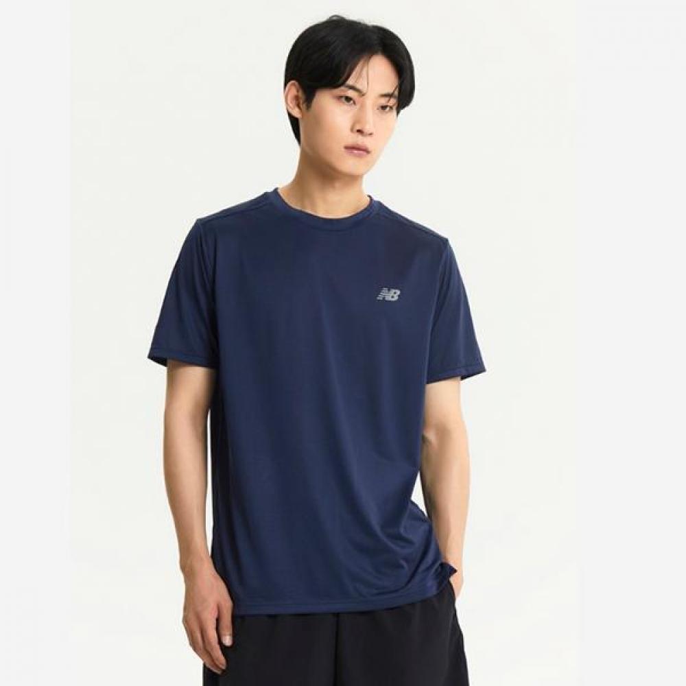 

New Balance Men S Running ShorT Sleeve T ShirT Navy mT41222 95(M)