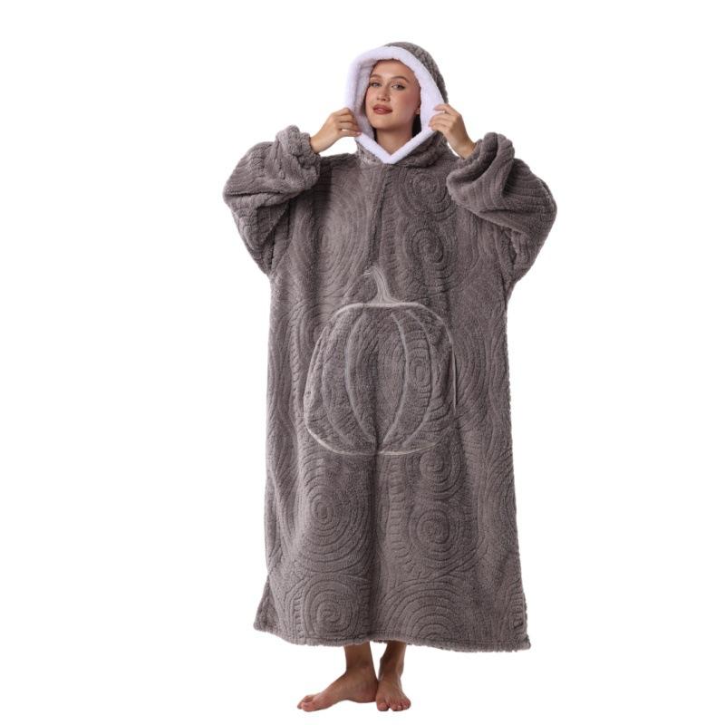 Wearable Blanket Hooded Robe for Women and Men Oversized Winter Warm Flannel Sweatshirt Blanket Hoodie Thick Fleece Blanket with Sleeves and Pocket