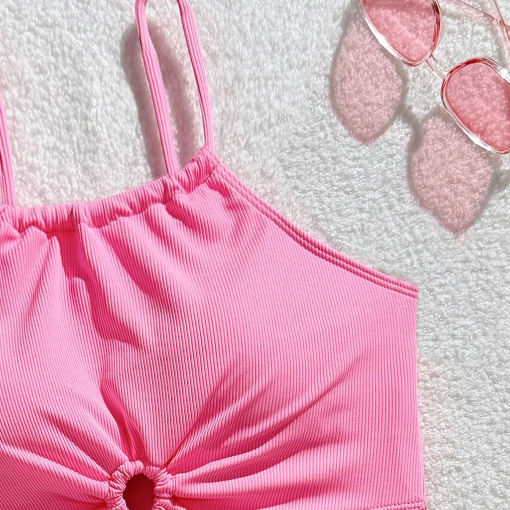 Costume da Bagno Due Pezzi per Ragazze con Top a Nodo con Dettaglio ad Anello e Slip a Vita Alta Set per Bambini e Ragazzi Costumi da Bagno Estivi da Spiaggia