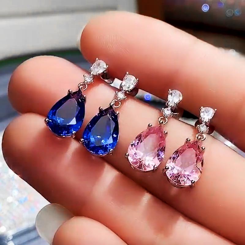 Cao Shi Pear-shaped Pink Diamond Teardrop Earrings for Women