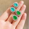 Cross Border Paraiba Water Drop S925 Silver Needle Earrings Emerald Green Micro Inlaid Imitation Temperament Light