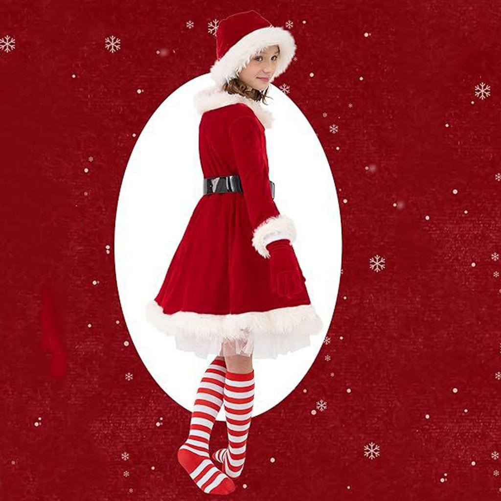 Christmas Girls' Gold Velvet Party Performance Dress Set