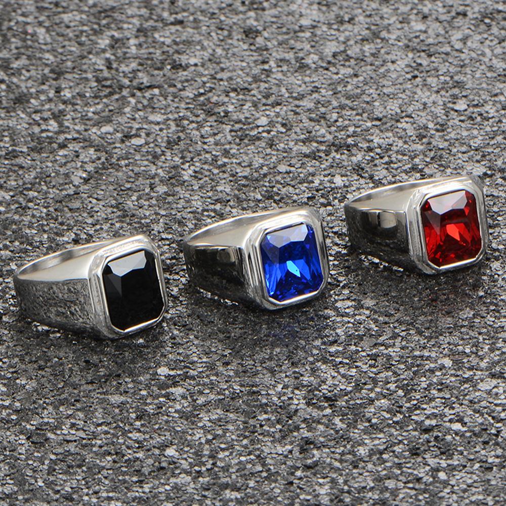 Stainless Steel Square Gemstone Shaped Ring for Men PVD Gold Plated Jewelrry