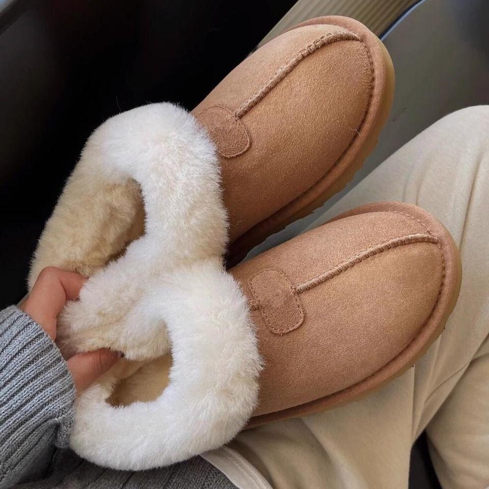 

2025 новые меховые интегрированные зимние ботинки женские флисовые нескользящие утолщенные теплые низкие короткие всесторонние хлопковые туфли зима 40 малиновый