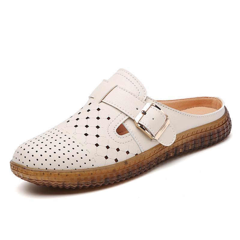 

Женские летние полутапочки Birkenstock из натуральной кожи с закрытым носком: Неглубокие балетки, удобные для мам и беременных женщин closed toe slippers; Size 39 бежевый