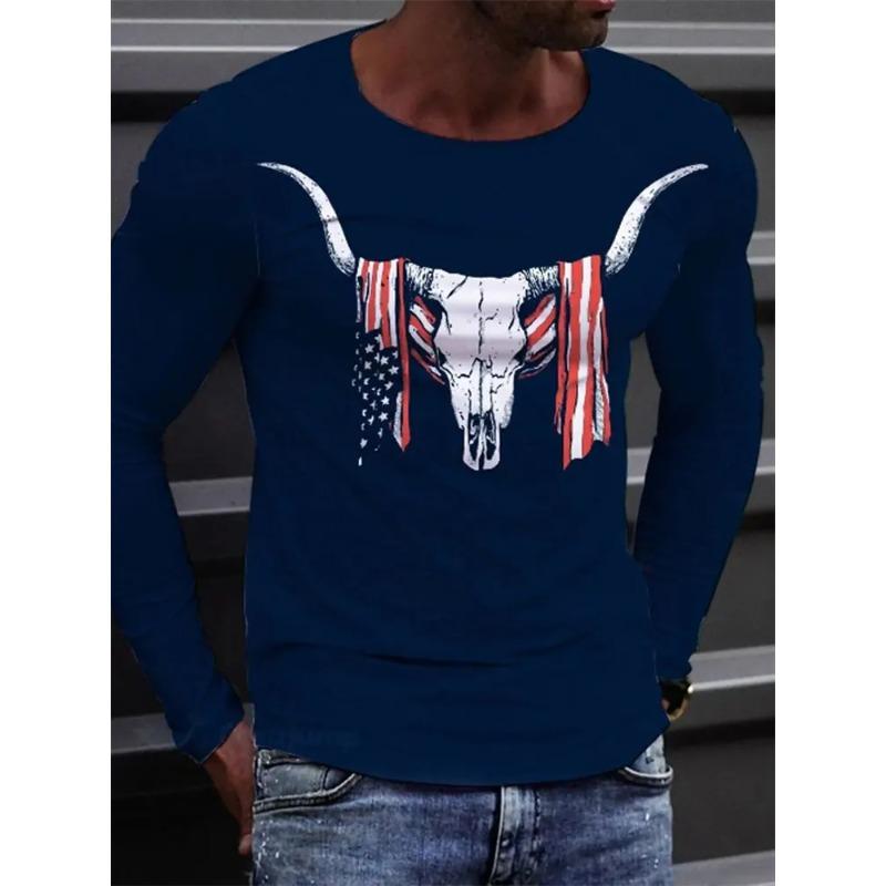 

Spring and Autumn Round Neck 3D Animal Pattern Printed Top Fashionable Casual Long Sleeved Men s T-shirts S