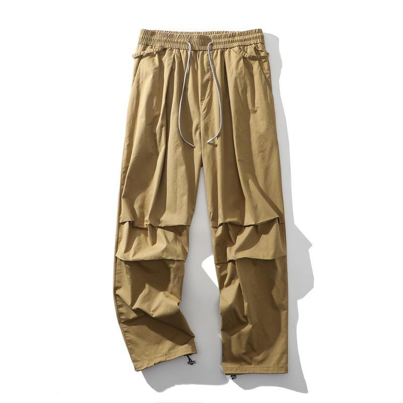 American Retro Heavy-Duty Pure Cotton Pleated Paratrooper Cargo Pants for Men, Spring and Autumn Loose Pants, Export Men s Casual Long Pants Khaki S