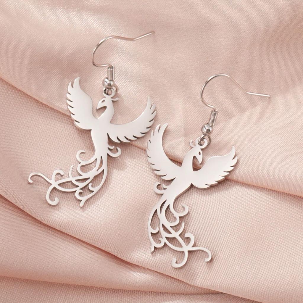 LIKGREAT Classic Phoenix Bird Wing Animal Earrings for Women Fashion Cute Drop Pendant Stainless Steel Personality Birthday Gift