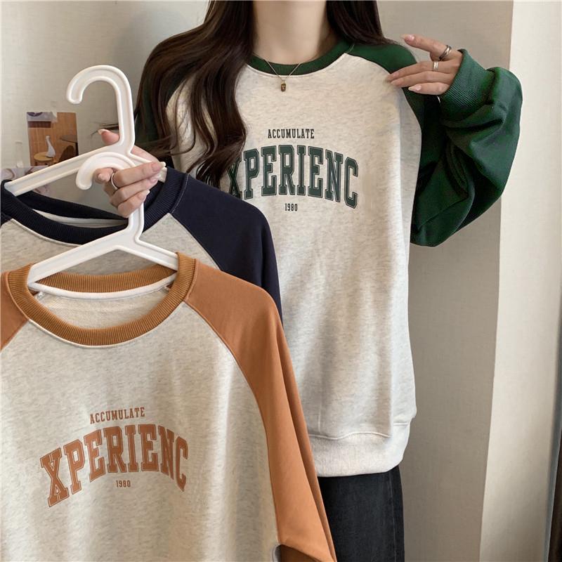 Damen Colorblock Raglan Langarm Fleecegefüttertes Oberteil - Trendige Frühling/Herbst Schicht