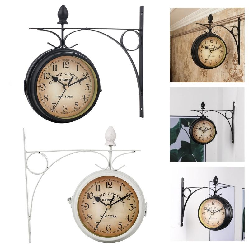 Antique Iron Double Side Wall Clock Easy Read Hanging Wall Clocks Home Decors for Outdoor Indoor Photography Props