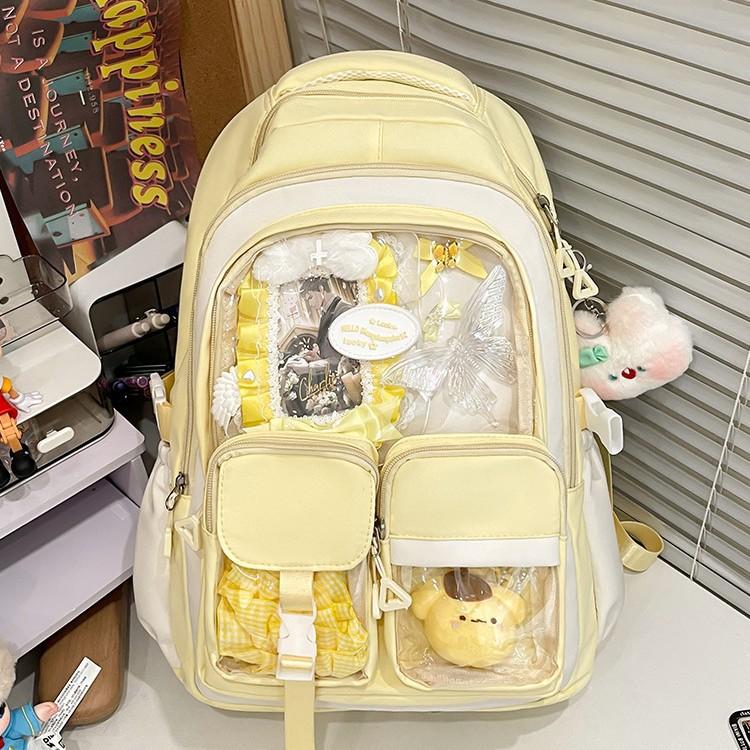 Schoolbag Cute Pain Bag ins Wind School Bag Female Junior High School Student Japanese Large Capacity Transparent Backpack Versatile Student