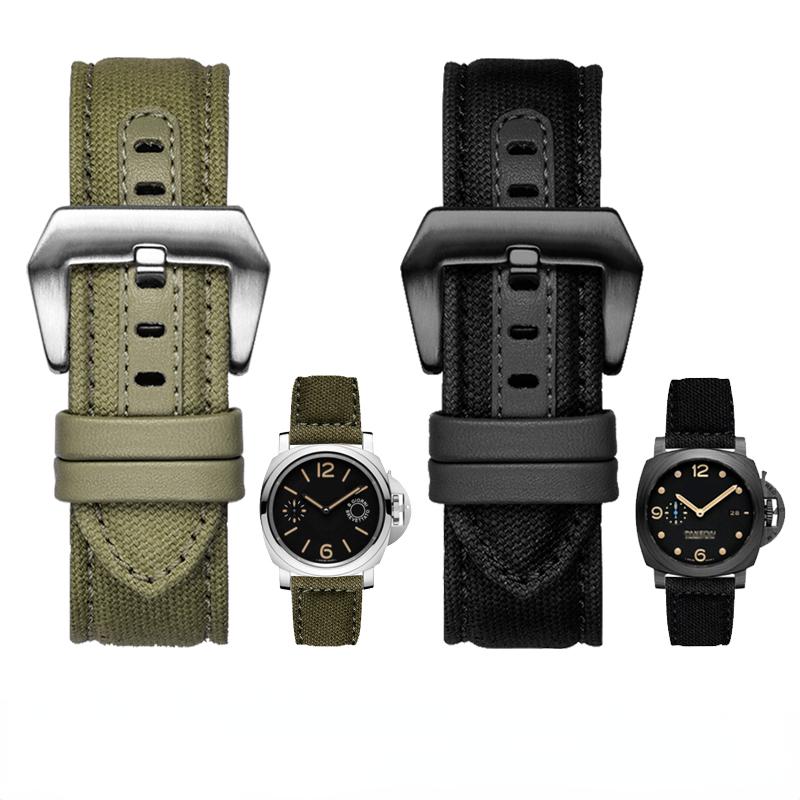 20MM 22MM 24MM Canvas +cowhide Watch Strap For Panerai PAM111 441 Diesel Men's Nylon watchband Sport Wrist Watch Band Bracelet
