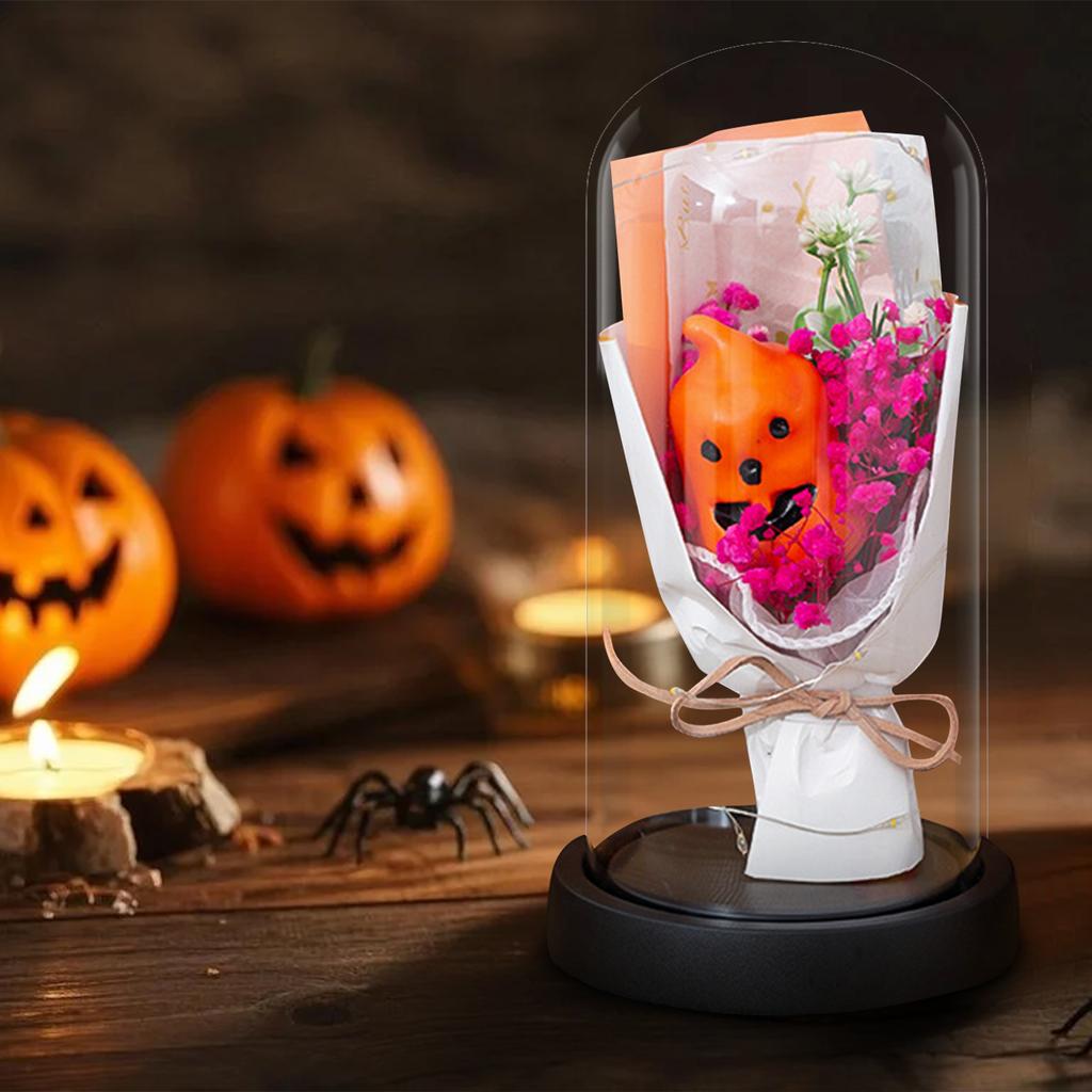 Halloween Glass Cover, Pumpkin Bouquet With Light, Festive Atmosphere Night Light Desktop Ornaments