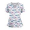 Plus SizePrinted Scrub Working Uniform Tops For Women's Cross V-Neck Halloween Print Short Sleeve Fun T-Shirts Workwear Tee With Pockets