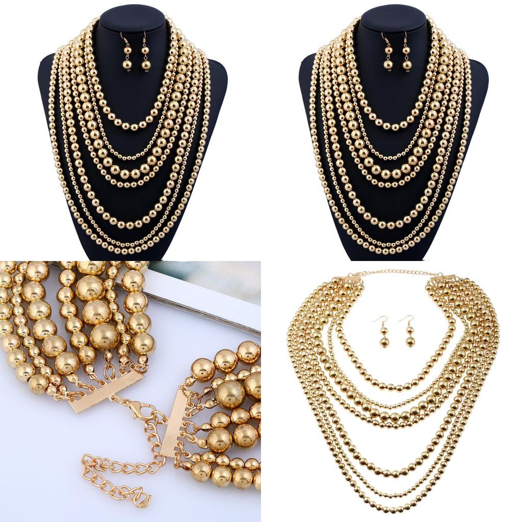 Geometric Multi Layer Gold Beaded Necklace For Women Fashion Trend Spring