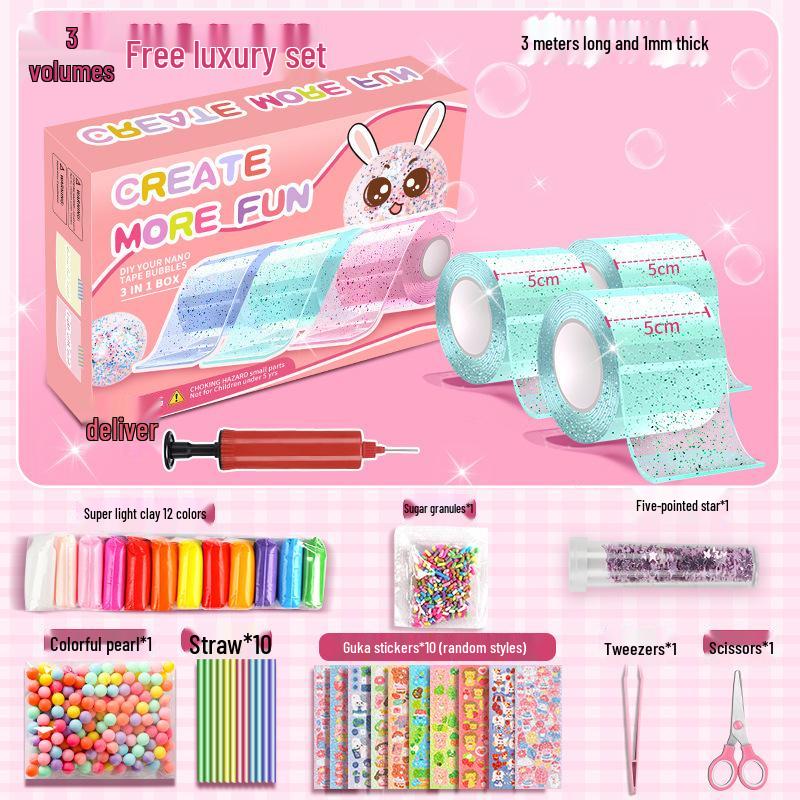 Nano Gel Squishy Toy Craft Kit - Double-Sided Tape & High Viscosity Bubble Blowing Set