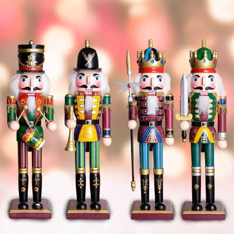 Colorful Wooden Nutcracker Soldier King Figurine Christmas Decor for Shelves