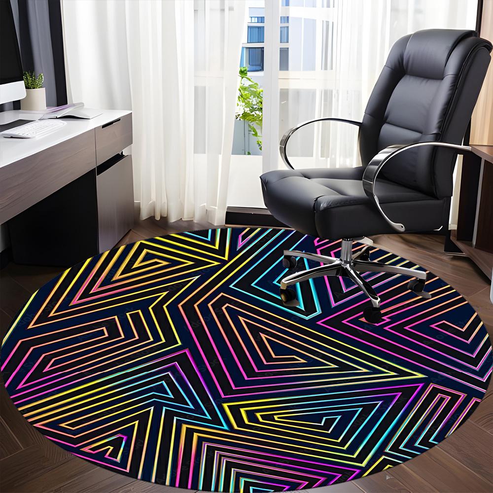 1pc Neon Triangles Office Round Area Rug, Indoor Mat Suitable ForOffice, Under Office Chairs Bedroom Living Room Home Decor T210
