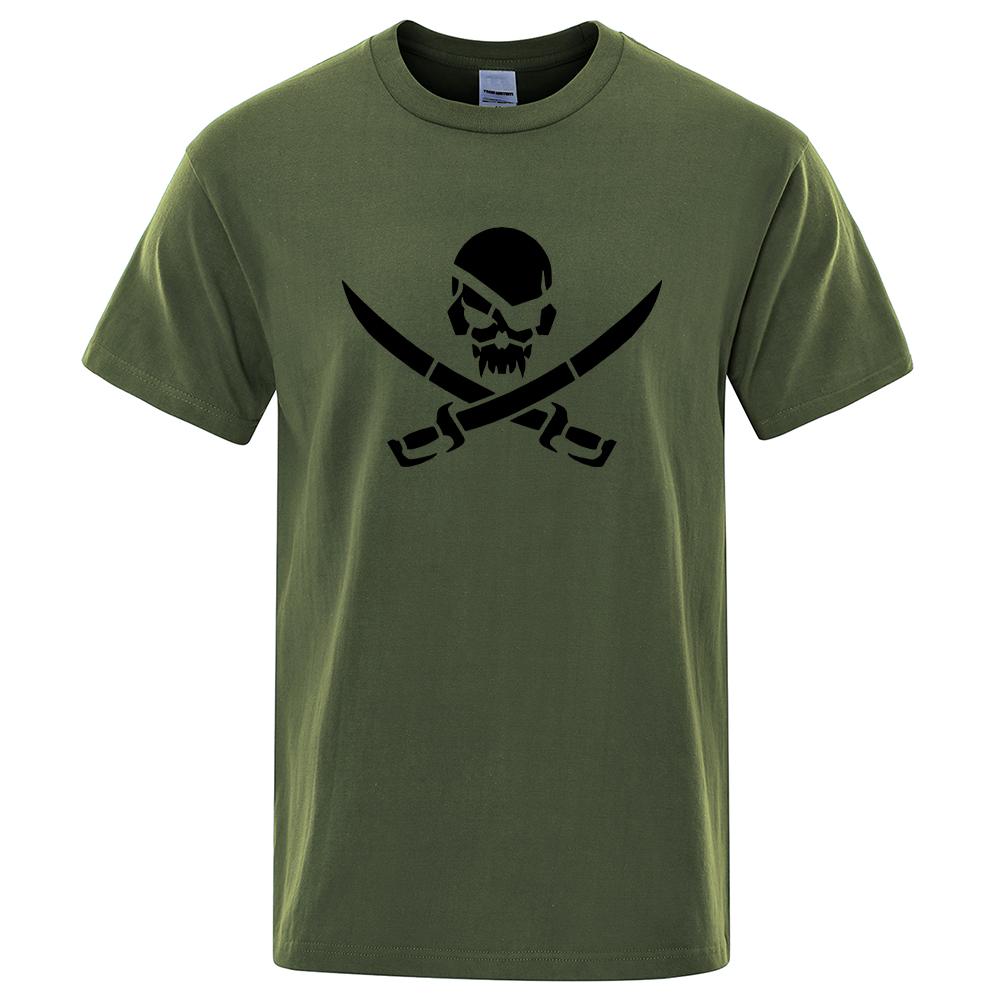 Piraten Totenkopf Logo Lustiger Print T-Shirts Herren Mode Locker Lässig Atmungsaktiv Sommer Baumwolle T-Shirts 2XL dunkelgrüne