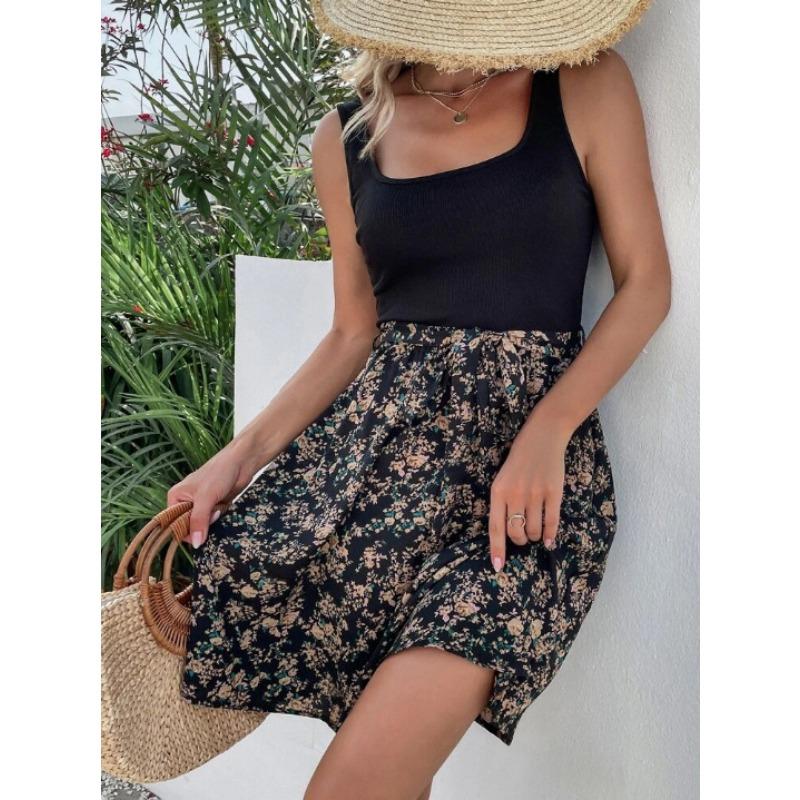 

Летние женские платья-майки с принтом и подолом XL чёрный