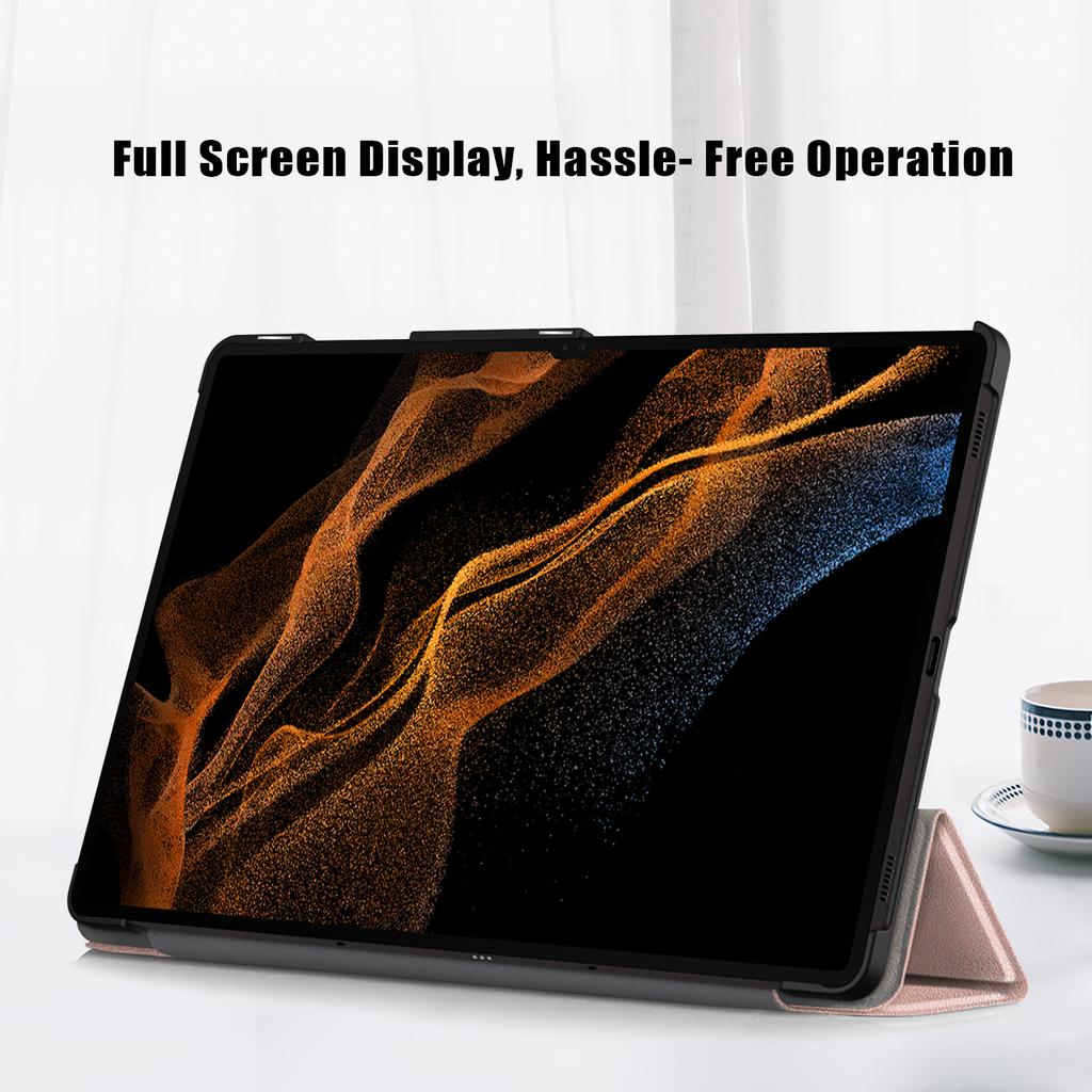 Mágneses TPU bőr toll foglalatú táblagépborító Samsung Galaxy Tab S9 Ultra 14,6 hüvelykes forgó, kihajtható állvány, három összecsukható, vékony, könnyű