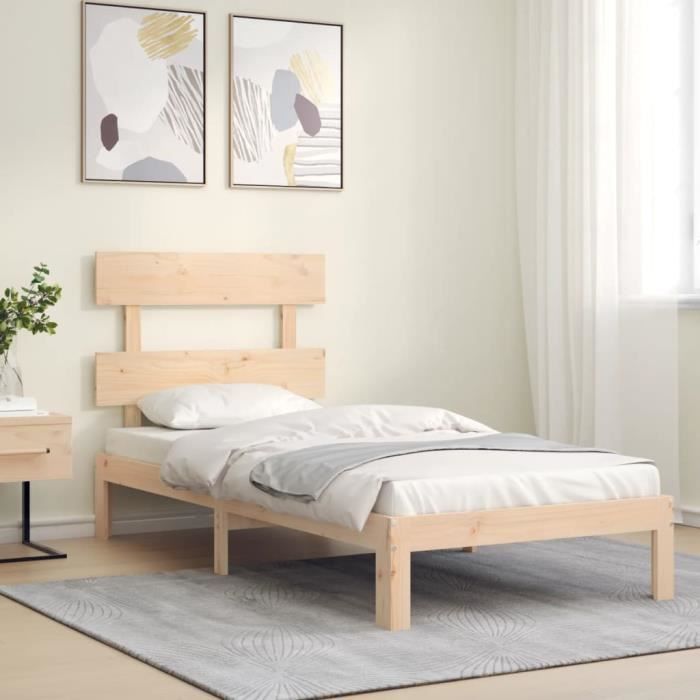 VidaXL Bed Frame with Simple Solid Wood Headboard 3193496