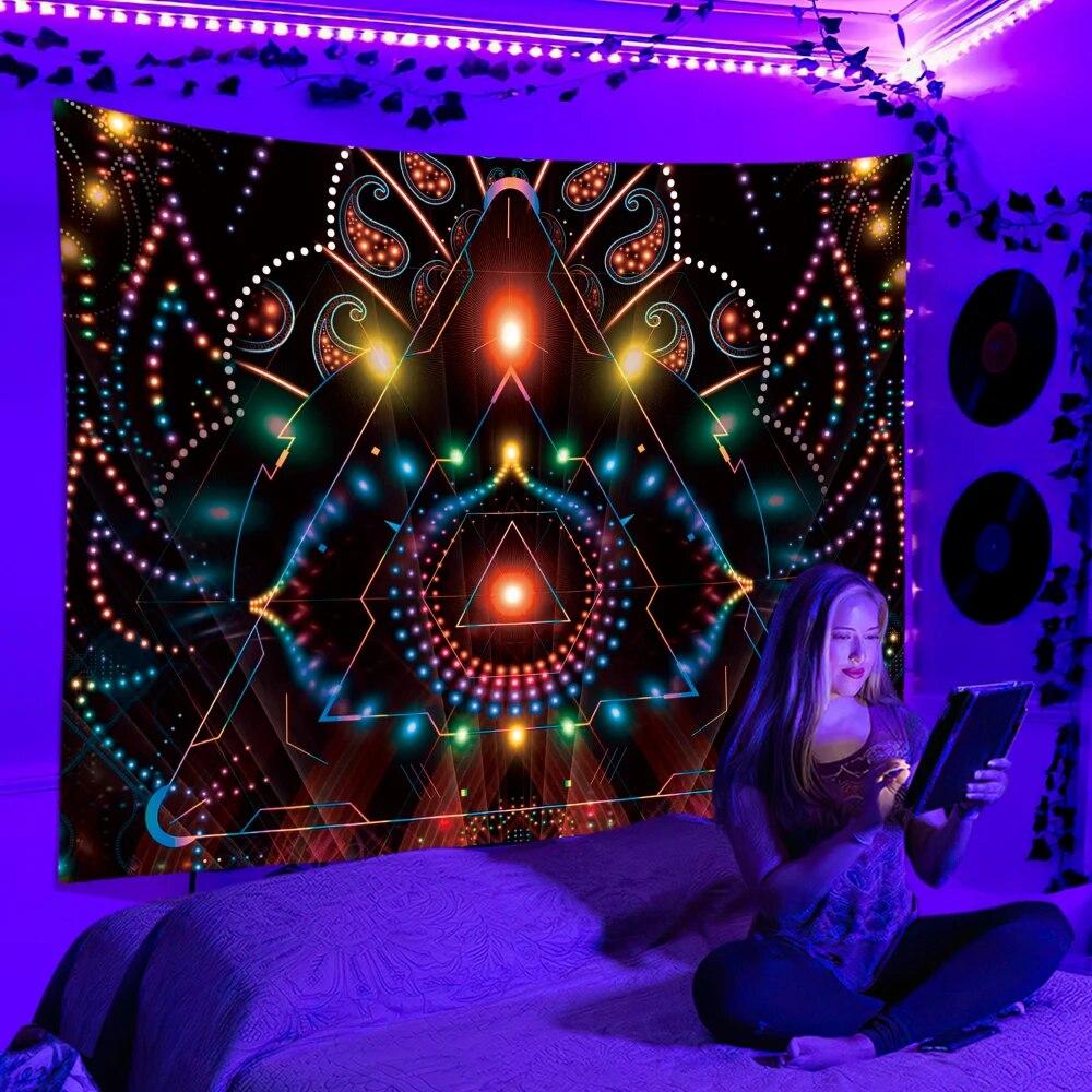 Tapiserie fluorescentă reacție UV psihedelic Atârnat hippie DJ Dormitor dormitor decor independent cameră