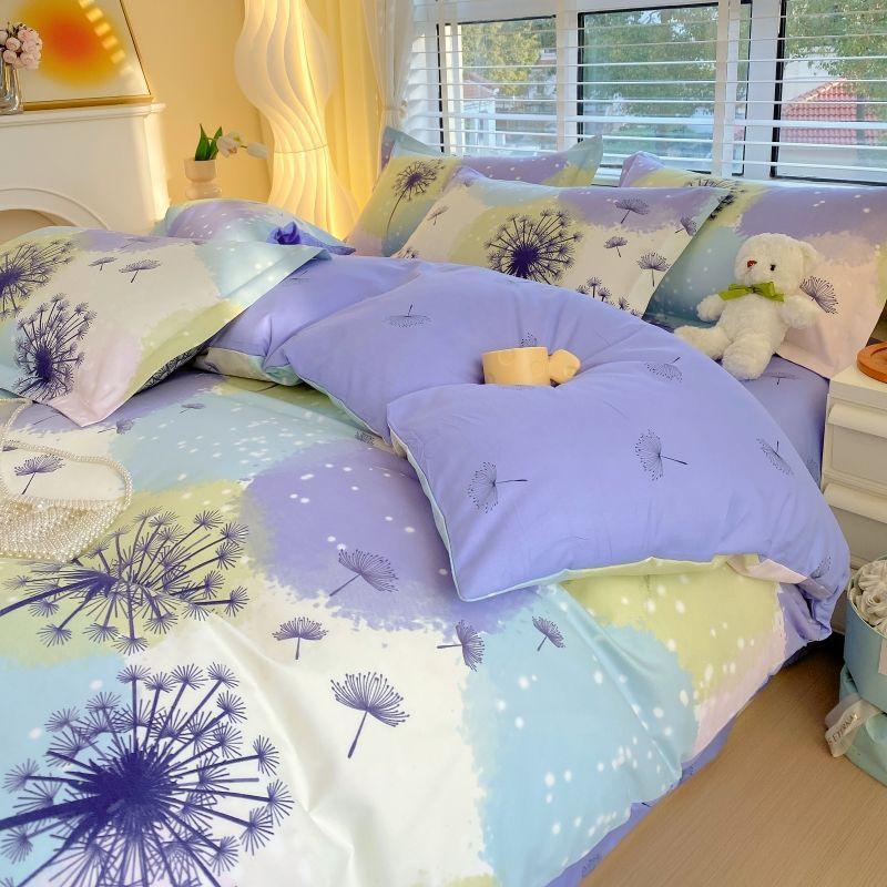 Thickened Pure Abraded Four-piece Set, Single Double Skin-friendly Twill Bed Sheet, Quilt Cover, Dormitory Three-piece Set, Bedding