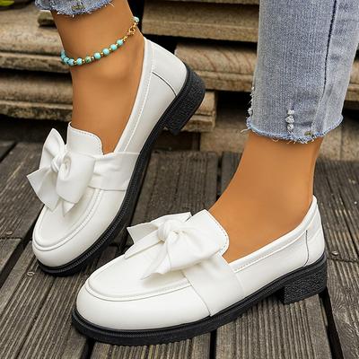 Fashion White Bowknot Loafers for Women 2025 Spring Summer Lightweight Slip On Casual Shoes Woman Comfort Low Heels Single Shoes