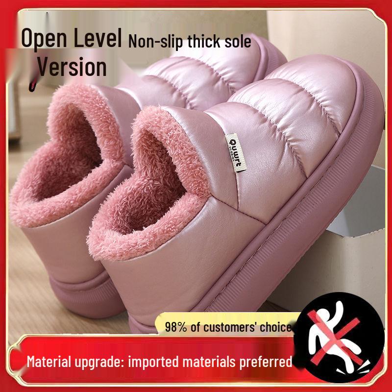 EVA Non-Slip Waterproof Plush High-Top Cotton Slippers for Men & Women - Thick Sole, Heel-Covered Design for Winter, Indoor/Outdoor Use