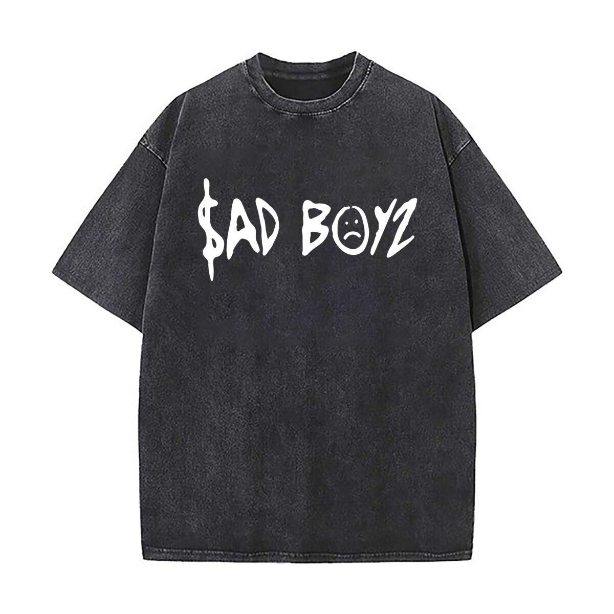 Sad Boyz Edgy Streetwear Inspired Text Art Daily Commute Vintage Distressed T Shirt Loose Washed Sleeve S