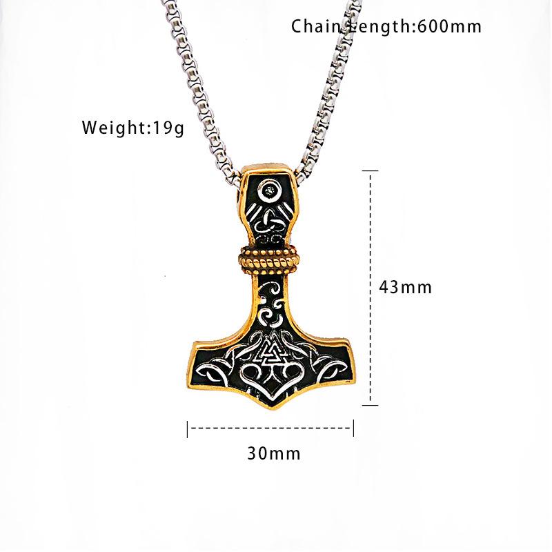 Viking Raytheon Hammer Triangle Rune Titanium Steel Pendant Retro Simple Men's Stainless Steel Necklace