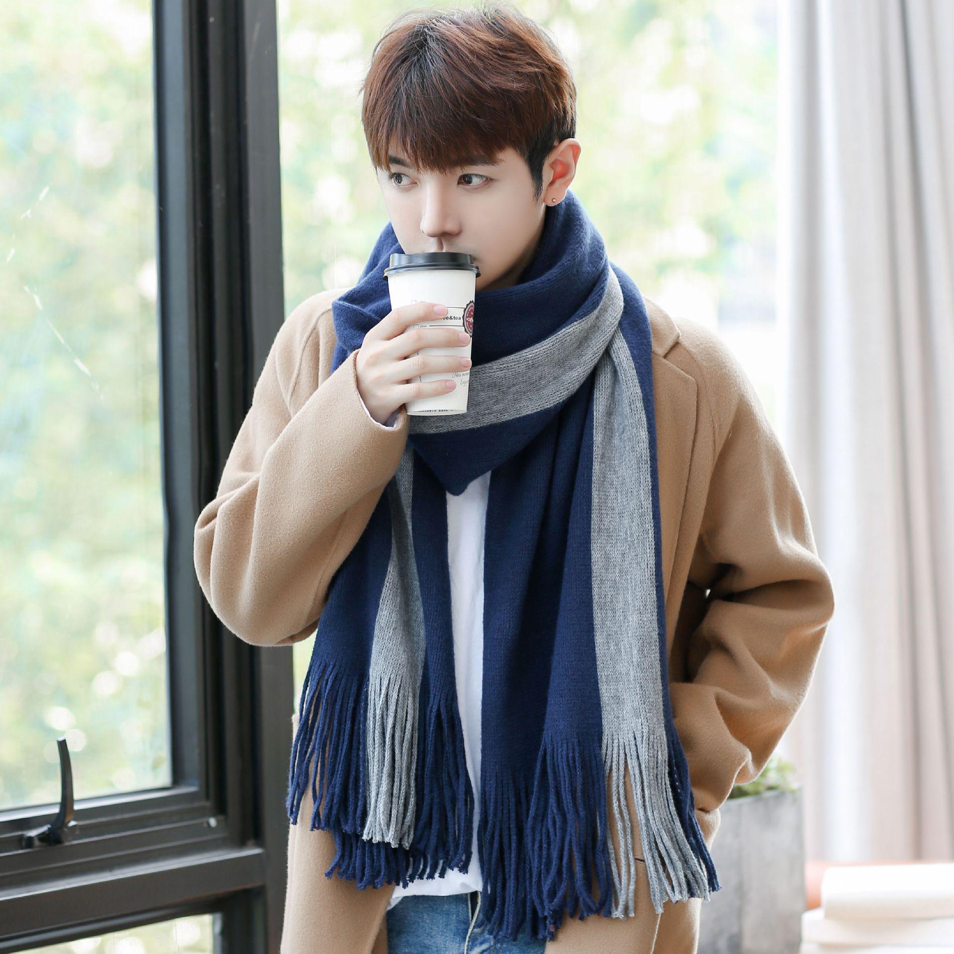 Men s Korean-Style Knit Scarf: Trendy Spring/Summer Neck Gaiter