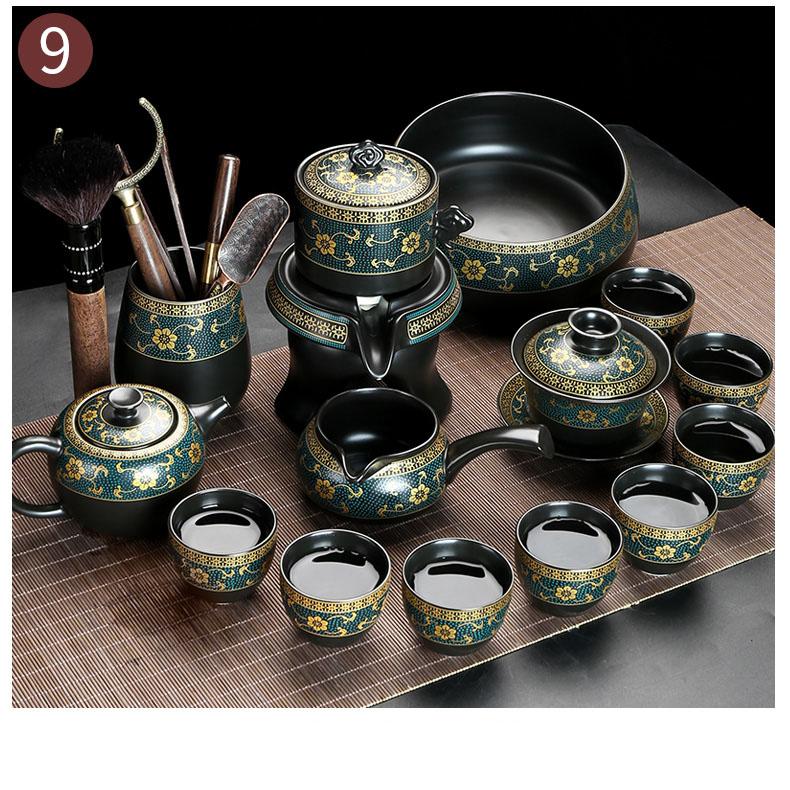 Semi-automatic Kung Fu Tea Set, Ceramic Stone Grinding, Teacup Tray, Porcelain Service, Gaiwan Tea Cups, Mug of Tea Ceremony