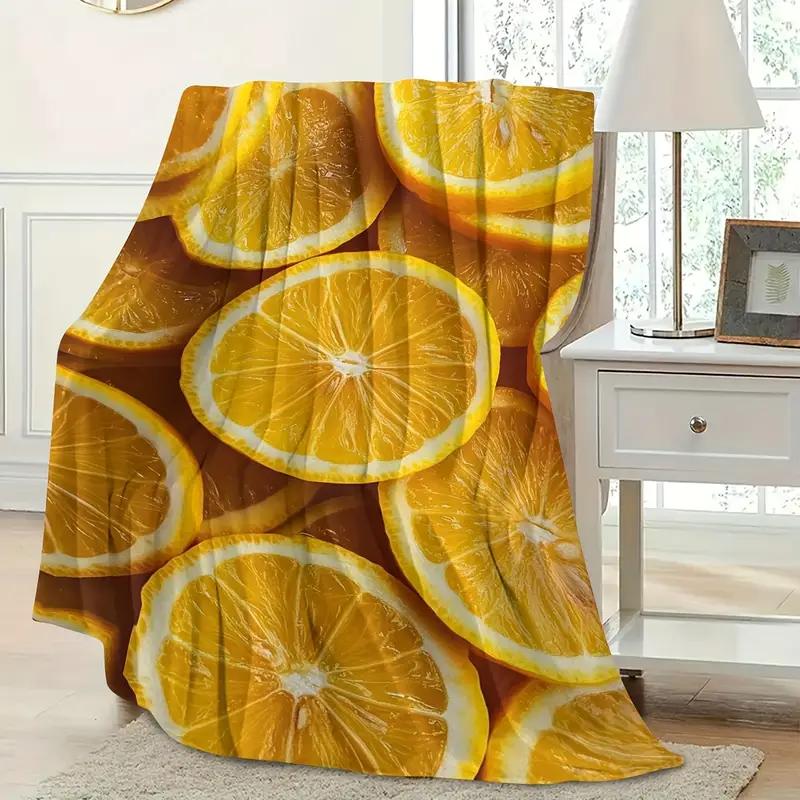Lemon Pattern Flannel Blanket - Light, Soft and Warm, Suitable for Sofa, Travel, Bed - Family or Friends, Halloween Christmas