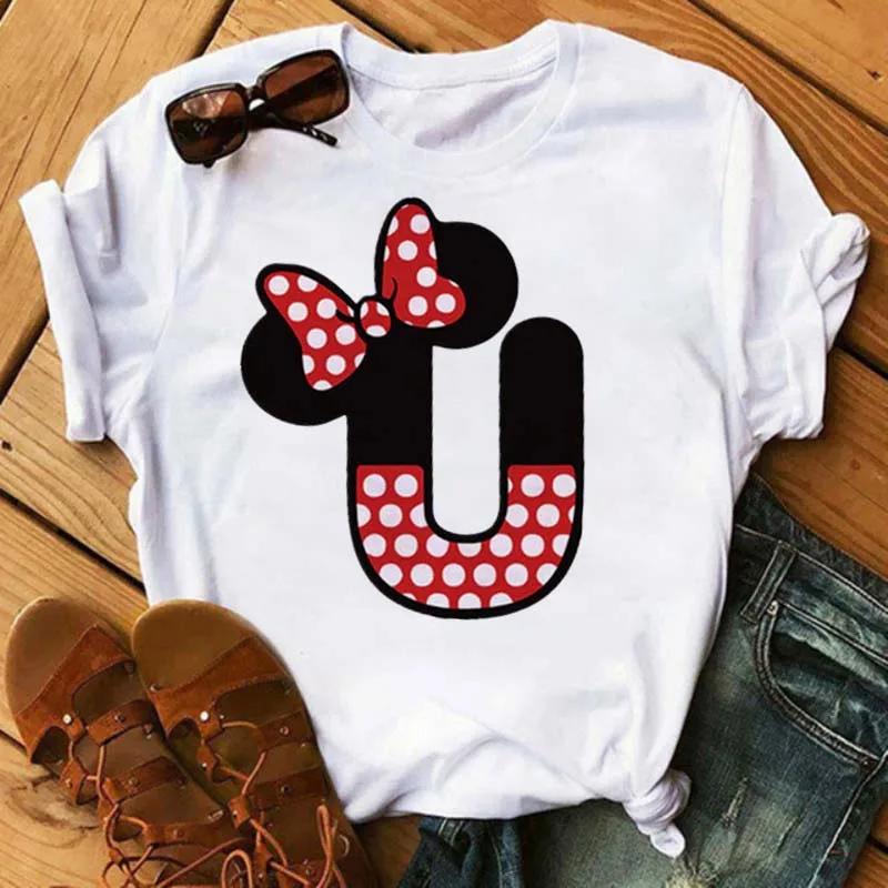 Süßes Disney T-Shirt Cartoon Mickey Maus Damenbluse Damen Oberteile Buchstabendruck T-Shirt Minnie Weißes T-Shirt Locker Mädchen Hippie Kleidung