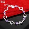 925 Sterling Silver Heart-Shaped Side Chain Sweet Bracelet Gift Jewelry