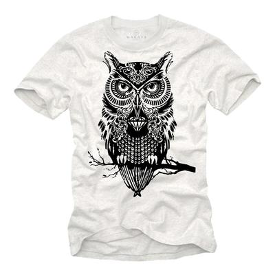 COOL NERD HERREN SWAG T-SHIRT MIT TATTOO EULE PRINT - KURZARM MODE GEEK T-SHIRT