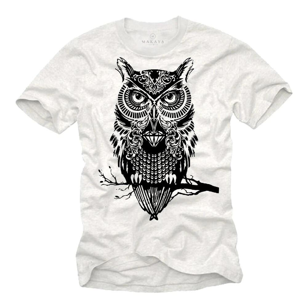 COOL NERD MEN SWAG T-shirt WITH TATTOO OWL PRINT - SHORT SLEEVE FASHION GEEK TEE M