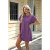Spring Summer New Solid Color Crew Neck Pocket Loose Short Sleeve Casual Dress for Women