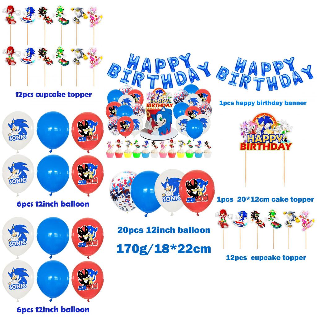 Sonic Balloon Cartoon Blue Pink Dog Cake Topper Birthday Decoration Supplies