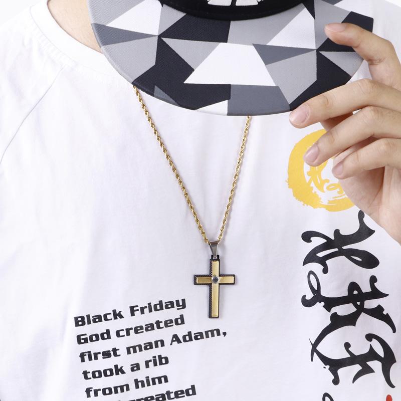 Kalen Hiphop Cross Pendant Necklace Men's Punk Charm Stainless Steel Jewelry Vintage Cross Accessories