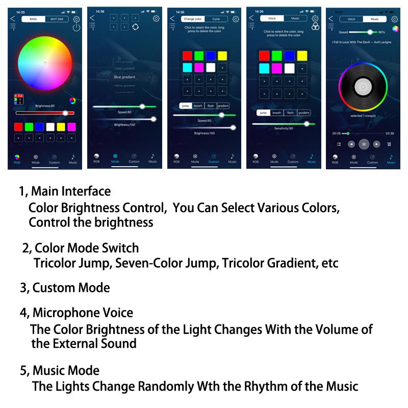 18 In 1 RGB LED Driver Car Ambient Light 64 Colors Car Interior Acrylic Optical Fiber Strip Main/Sub-controller App