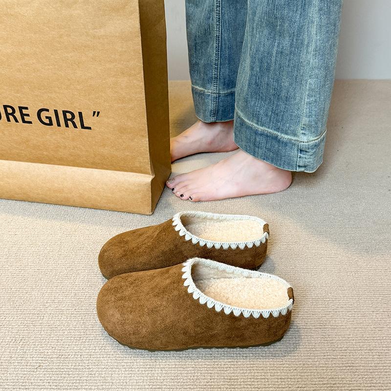 Thick-bottomed bag head Boken half slippers women's 2025 autumn leisure one-pedal lace casual versatile retro slippers women