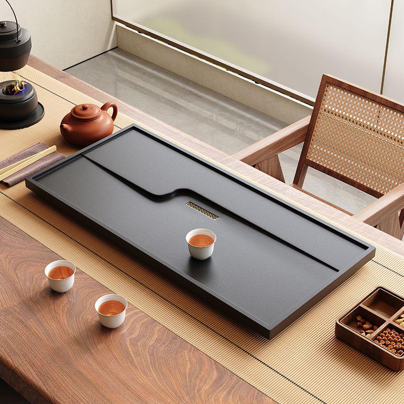 Black Gold Stone Tea Tray: Sleek Desktop Style with Built-in Drainage